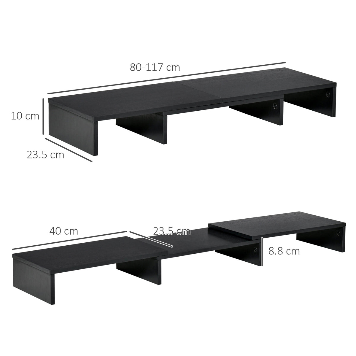 Vinsetto Dual Monitor Stand Riser With Adjustable Length And Angle, Screen Riser For Laptop, Computer, PC, Printer, TV, Black