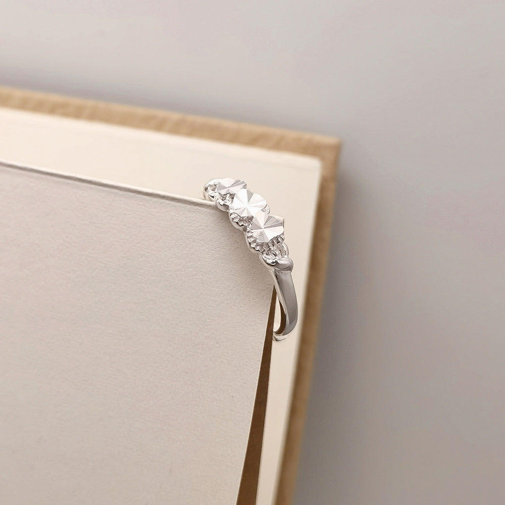 1 Pc 999 Sterling Silver Heart-Shaped Starburst Couple Rings, Polished Elegant Style, For Daily Wear & Valentine's Gifts