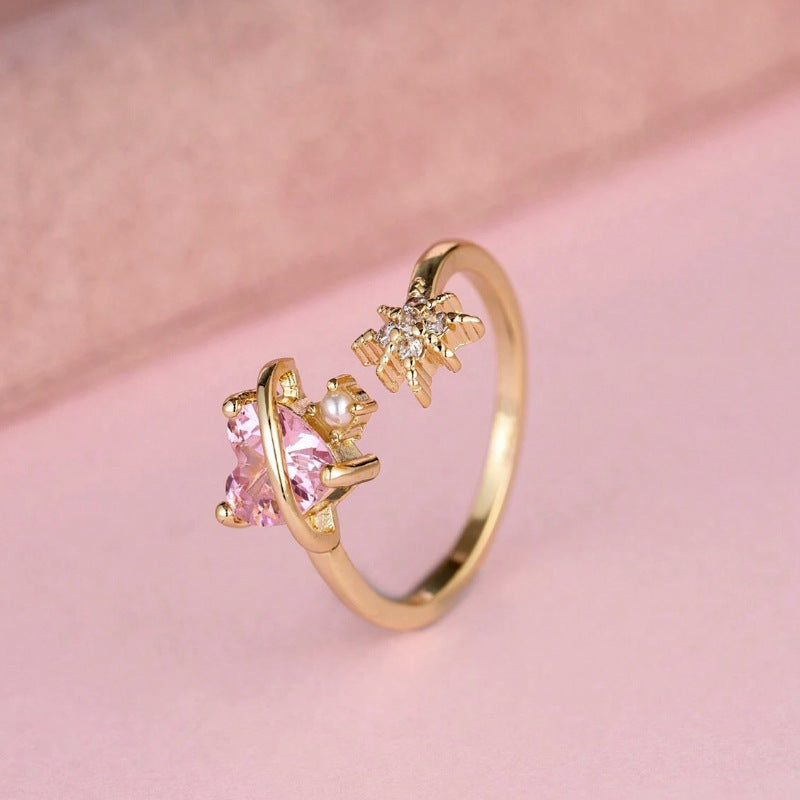 Sweet Heart Pearl Ring For Women, Ins Stylish Luxury Ring, Sparkling Elegant Gentle Fashion Band