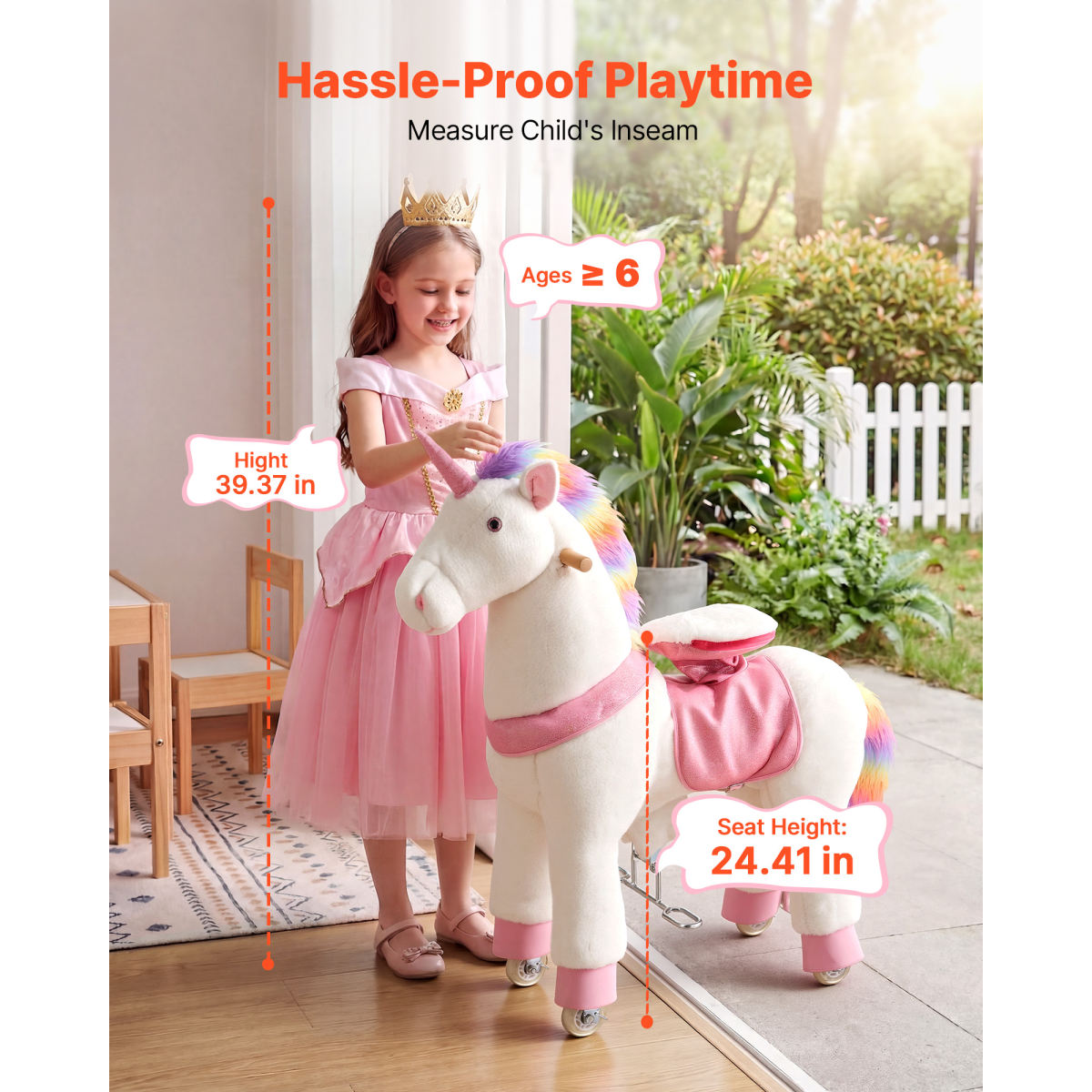Ride On Horse, Riding U Nicorn Toys For Kids, No Battery Required, Smooth Wheels With Anti-Roll Stop Ring, Upgraded Raised Seat, Handles, Sturdy Pedals, 176 Lbs Max Load Capacity For Ages 6