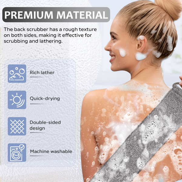 Premium Bamboo Fiber Exfoliating Body Scrubber Towel Deep Clean & Gentle Exfoliation For Smooth Skin-Grey