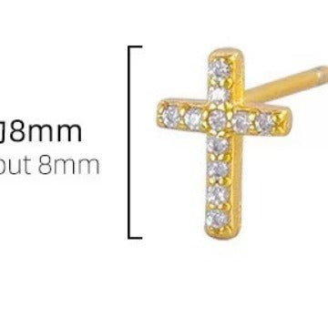 Womens Fashion Zircon-Encrusted Fully Diamond-Set Cross Stud Earrings