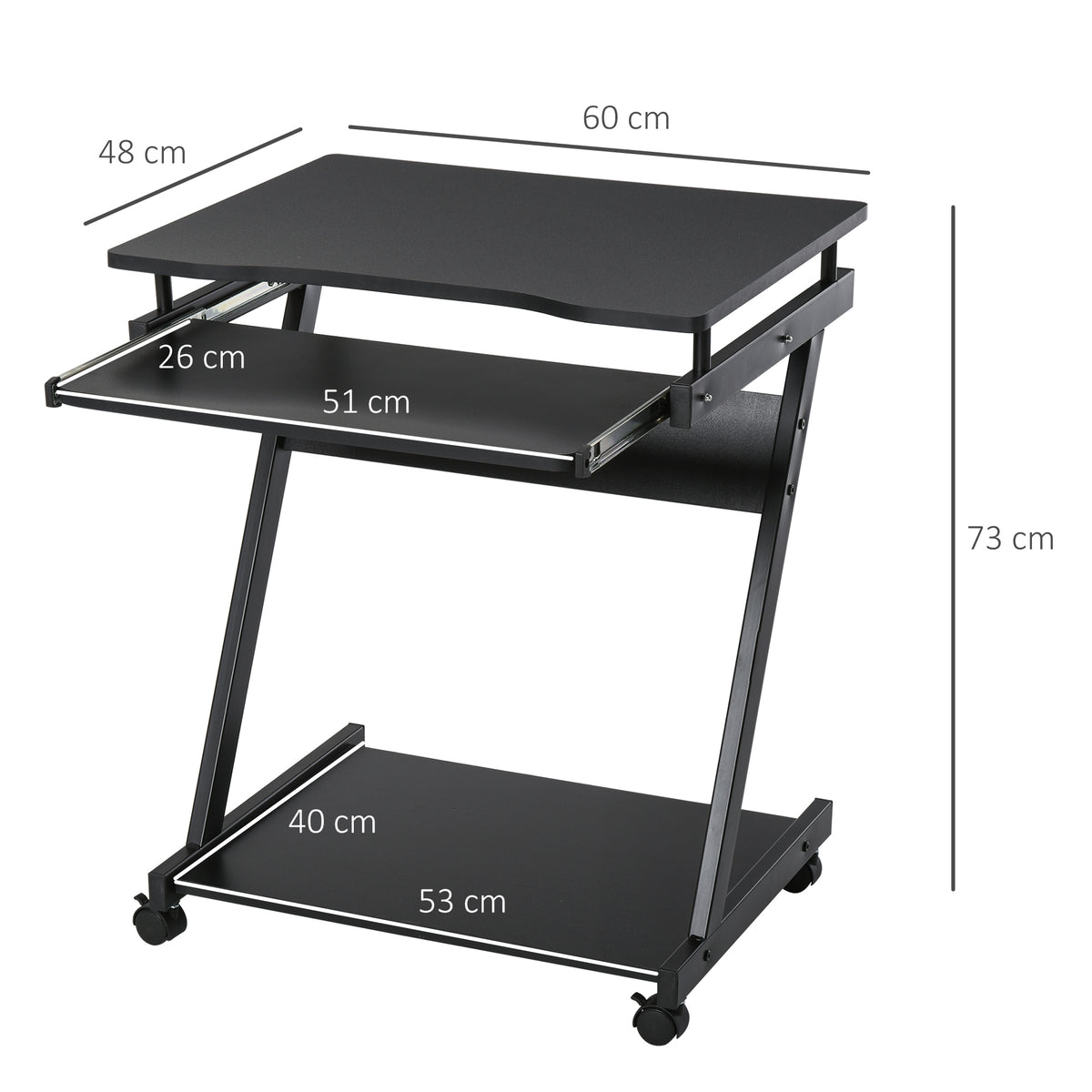 Movable Computer Desk With 4 Moving Wheels Sliding Keyboard Tray Home Office Workstation Black