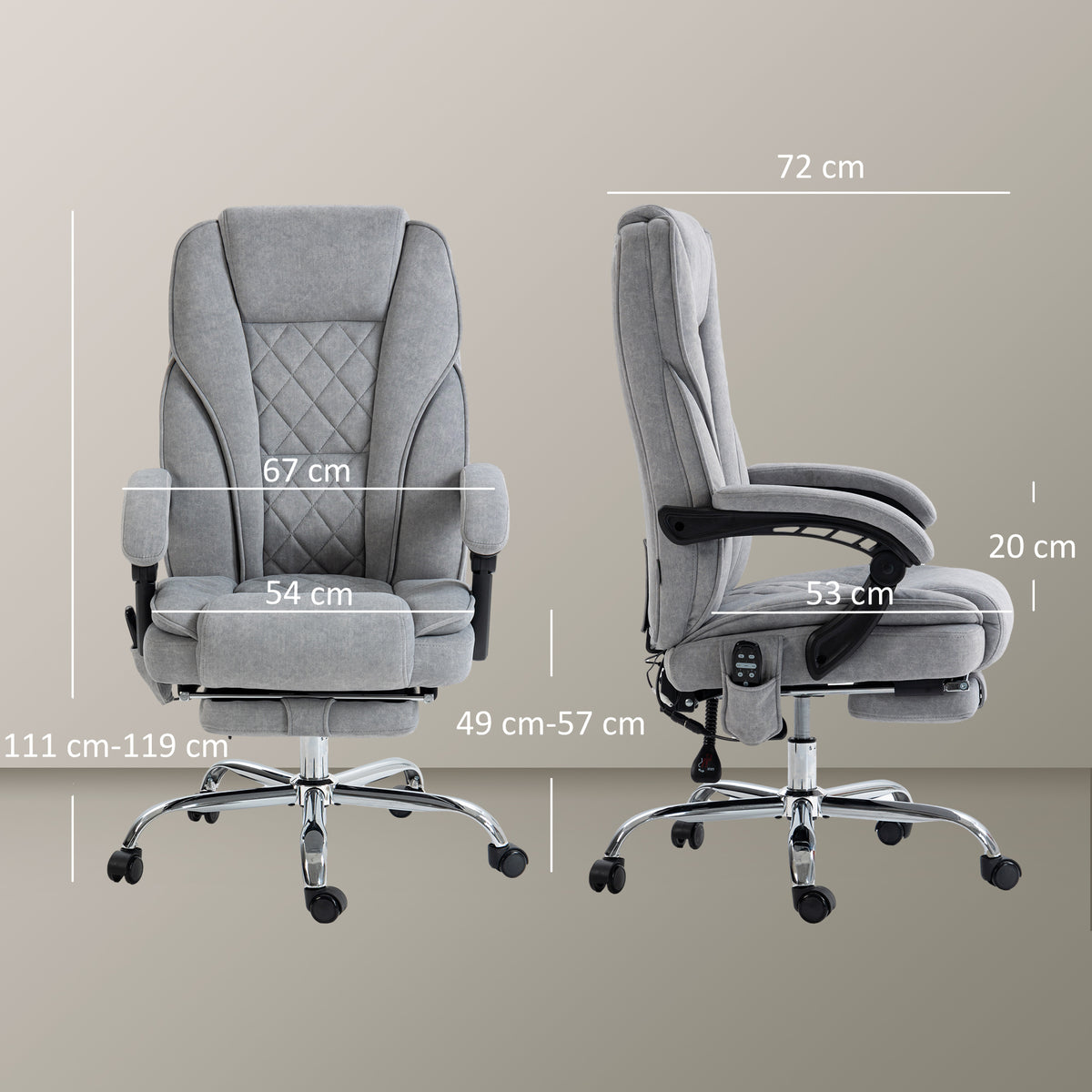 Vinsetto Massage Office Chair, Heated Reclining Computer Chair With Adjustable Height And Footrest, Grey