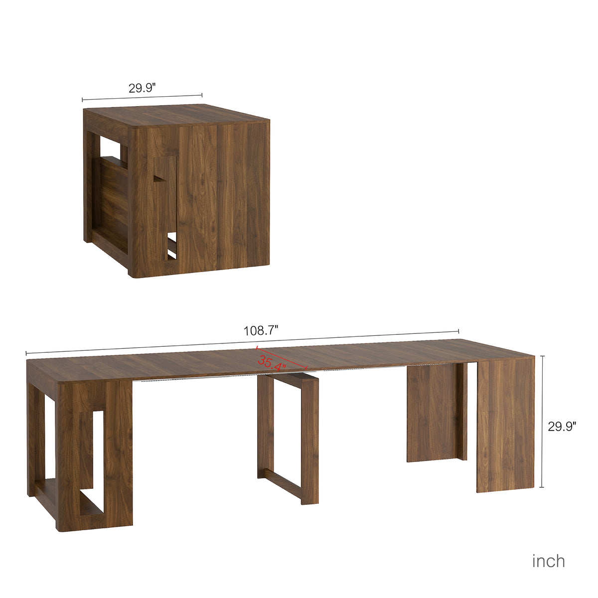 Extendable Foldable Dining Room Table, Wood Multifunctional Rectangle Expandable Console Kitchen Living Meeting Room Furniture, Tabletop Length Options, Wood
