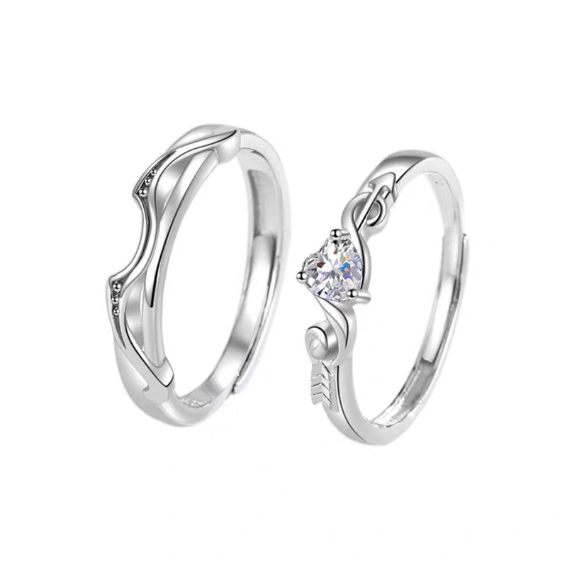 1 Pair 999 Sterling Silver Cupid's Arrow Diamond Couple Rings, Romantic Adjustable Promise Rings, Ideal Valentine's Day Gift For Lovers