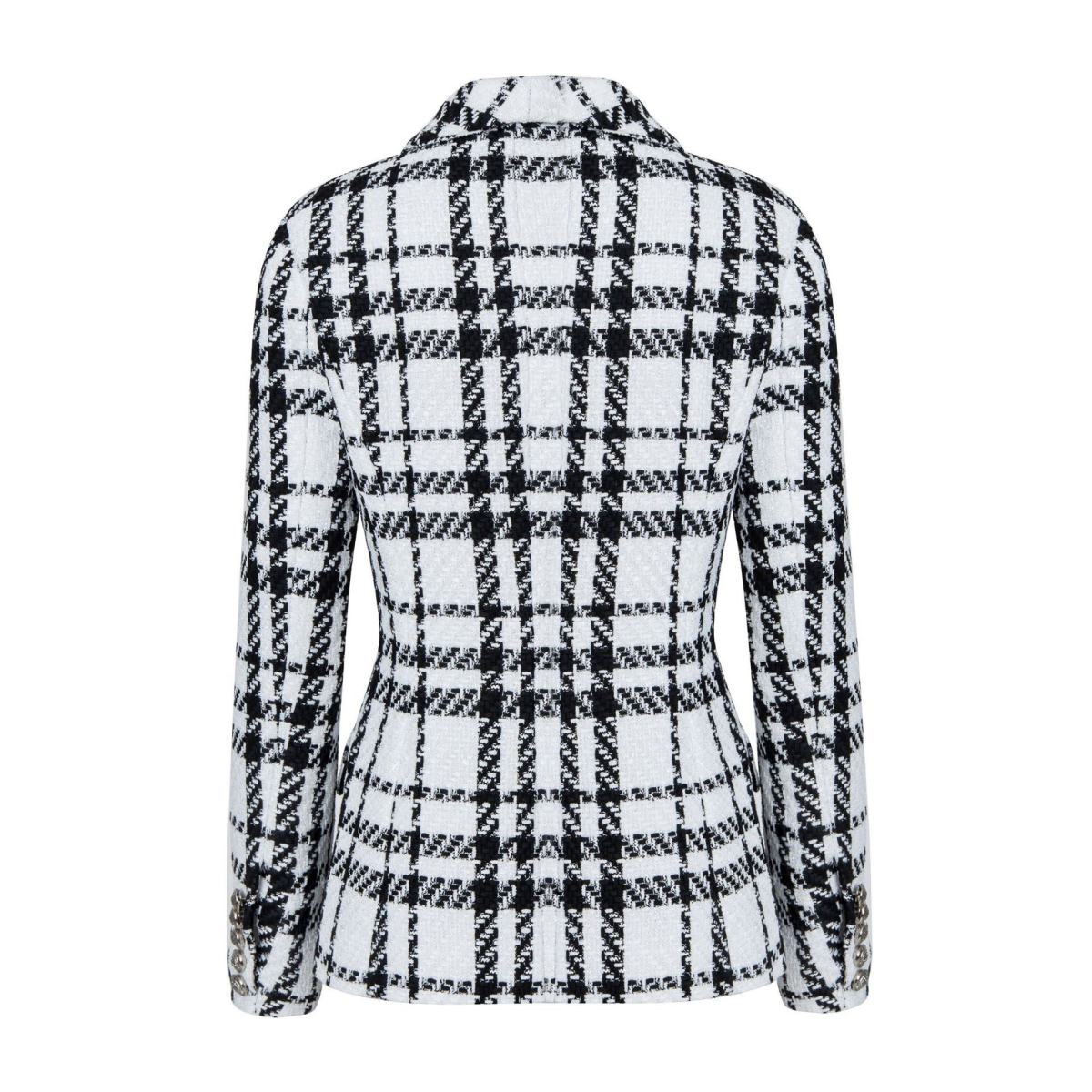 Black And White Plaid Womens Blazer, Korean-style Slim-fit For Fallwinter