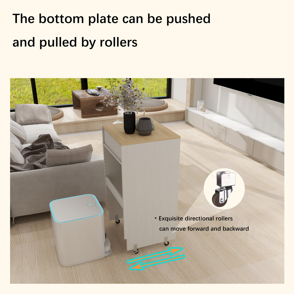 Robot Vacuum Stand Cabinet With Wheels, Sweeping Robot Storage Rack With Doors And Drawers, Side Table For Living Room, Home Office, Kitchen-Antique White