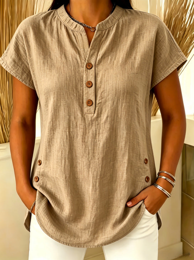 Womens Fashion Plus-Size Casual V-Neck Button-Up Shirt