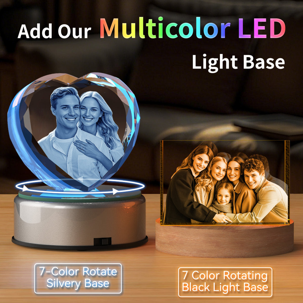 3D Crystal Photo Cube, Personalized Gifts For Father, Dad, Mom, Women, Her, Couple, Custom Gifts With Your Own Photo, 3D Laser Engraved Glass Picture, Anniversary Memorial, Landscape