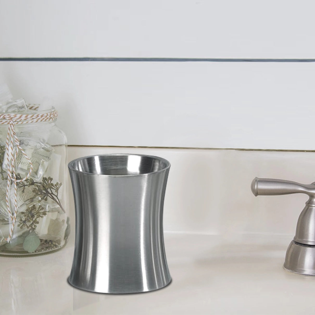 Stainless Steel Tumbler Cup Decorative Rinse Cup,Drinking Glass,Toothbrush & Makeup Brush Holder For Vanity Countertops,Sink & Desk Brushed