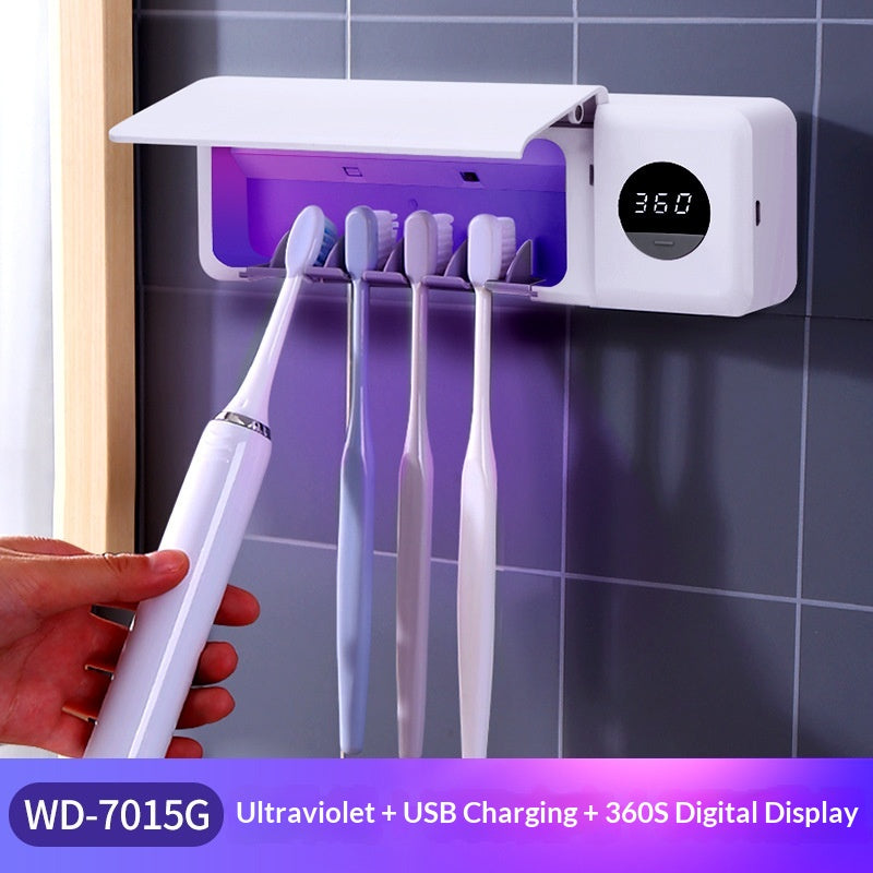 Smart Digital Display Home Storage Rack For The Bathroom USB-Charged UV Sterilizing Toothbrush Disinfector
