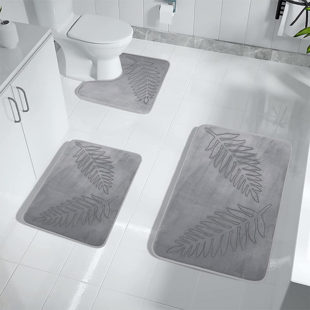 Non-slip Bath Mat 40 X 60 Cm, Thick And Absorbent, Memory Foam, Leaf Pattern - Dark Grey