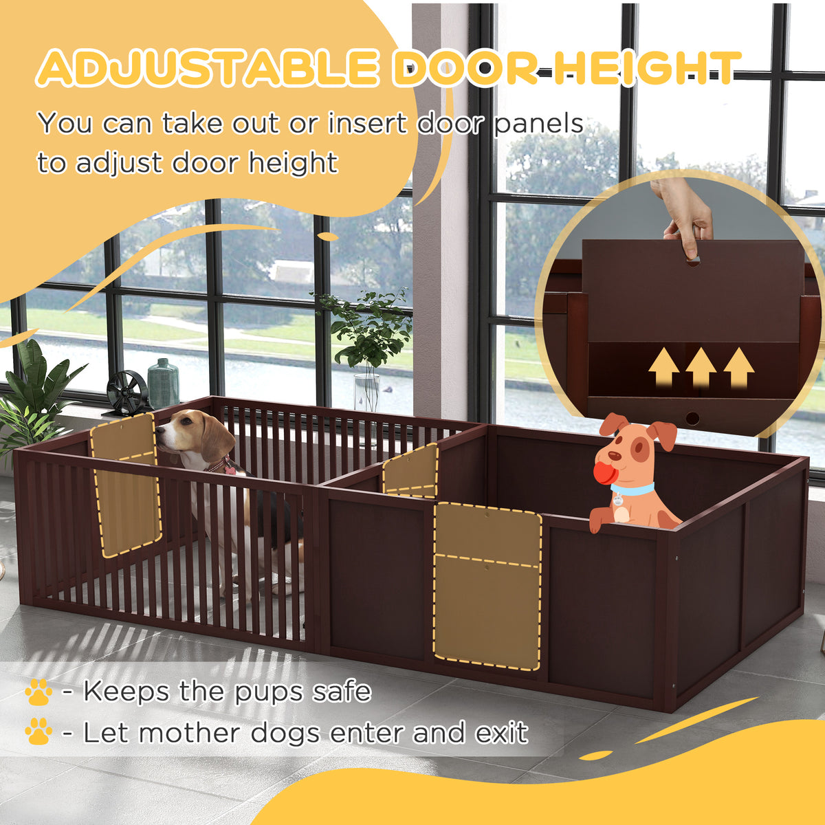 Whelping Box For Dogs Built For Mother's Comfort, Dog Whelping Pen With Removable Doors, Puppy Playpen For Indoors, Newborn Puppy Supplies & Essentials, 81" X 39" X 20", Coffee