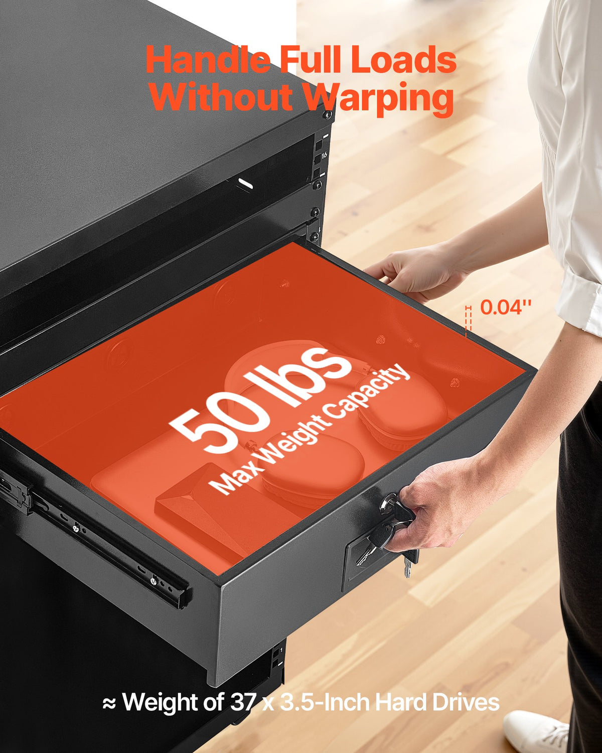3U Rack Mount Drawer, 50 Lbs Max Load-Bearing, Lockable Server Cabinet Case, Sliding Drawer With Lock And Cable Management Holes, For 19 In Network Equipment Server AV Rack Or Cabinet Enclosure