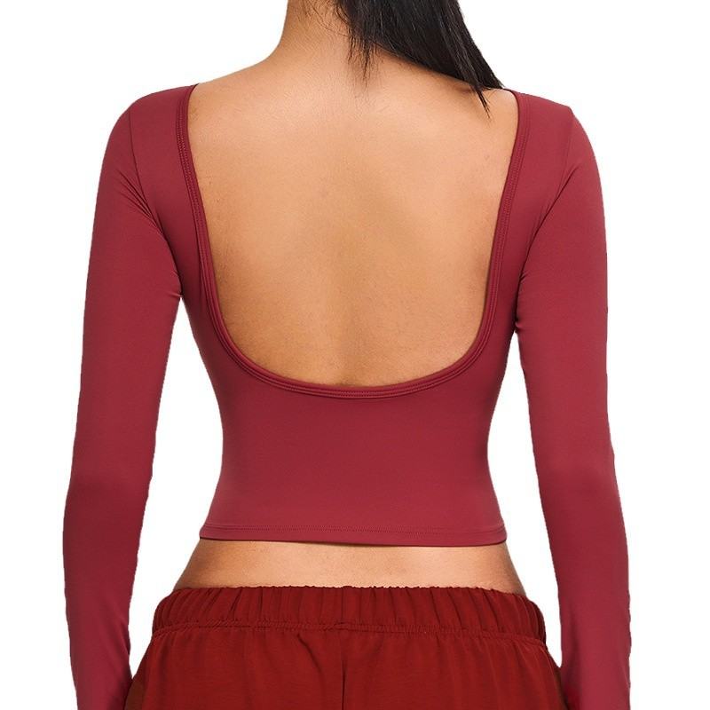 Autumn New Large U Back Yoga Clothes Long Sleeve Women's Short Sports Top