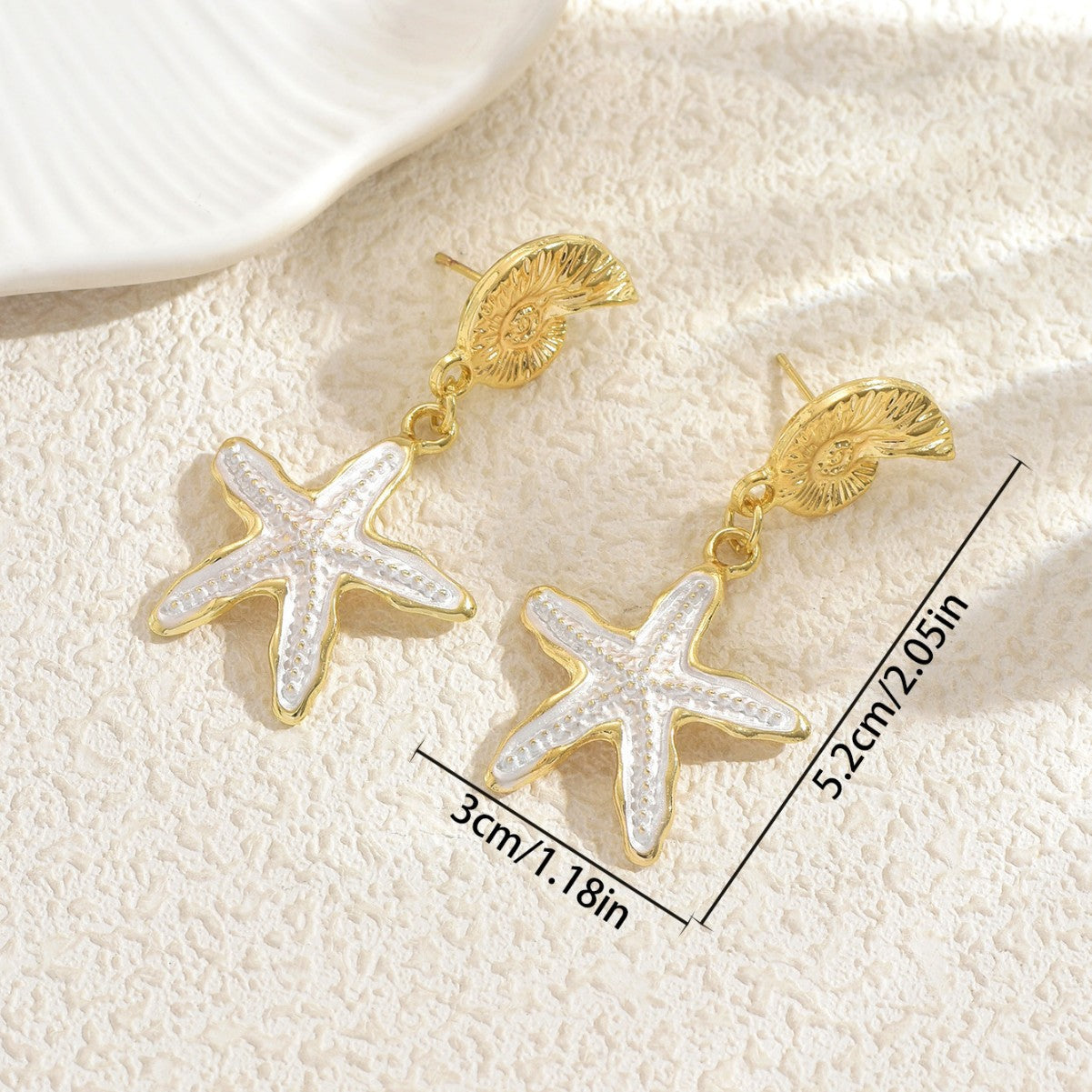European American Cross-border Women Earrings, Geometric Oil Drip Starfish & Shell Stud Earrings, Premium Texture Versatile Ocean Style Daily Ear Accessories