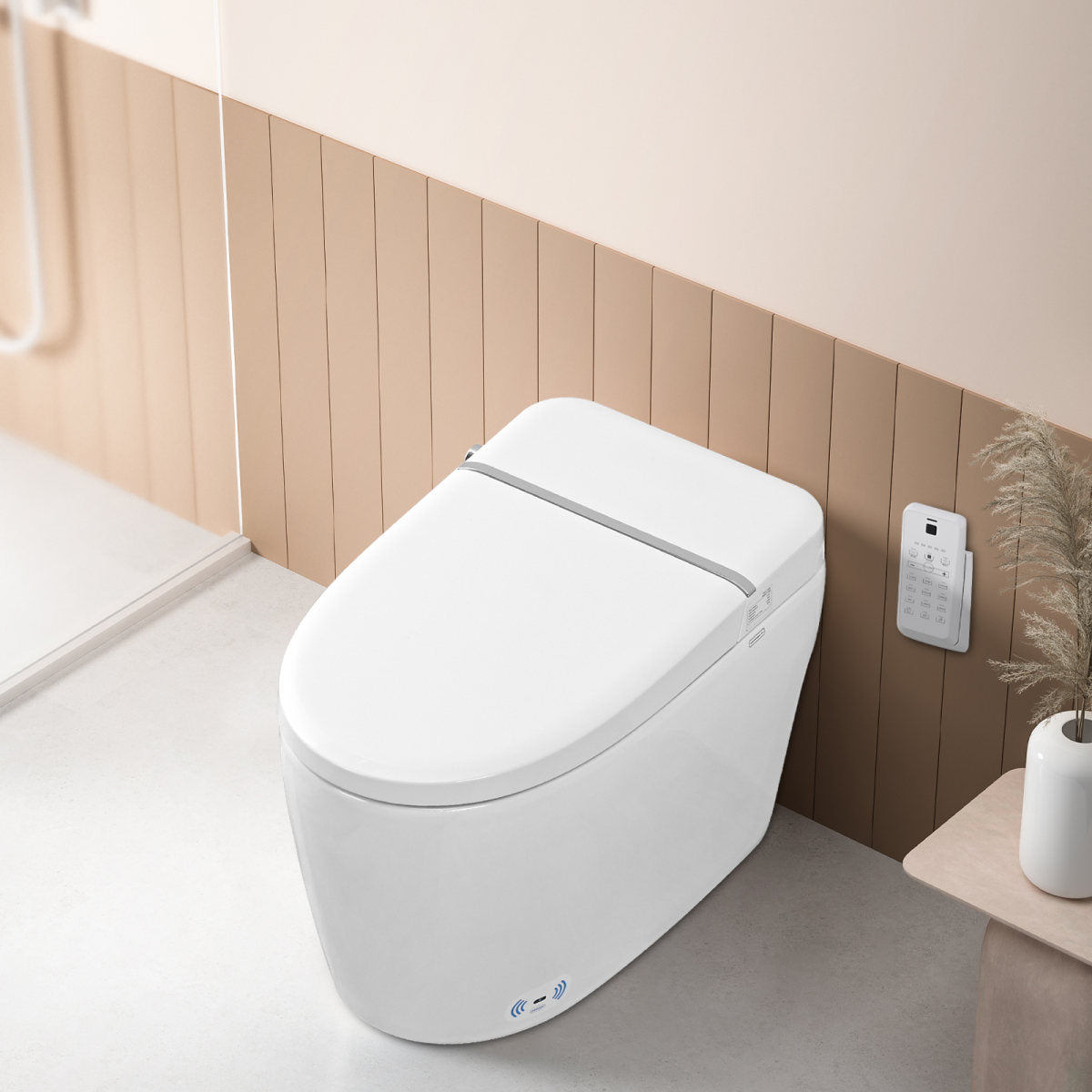 Smart Toilet Bidet Combo With Foot Sensor Open Cover Seat, Self-Cleaning Nozzle, Heated Seat, Night Light, Knob Control, Power Outage Flushing, Soft Close, Auto Flush, With Remote Control