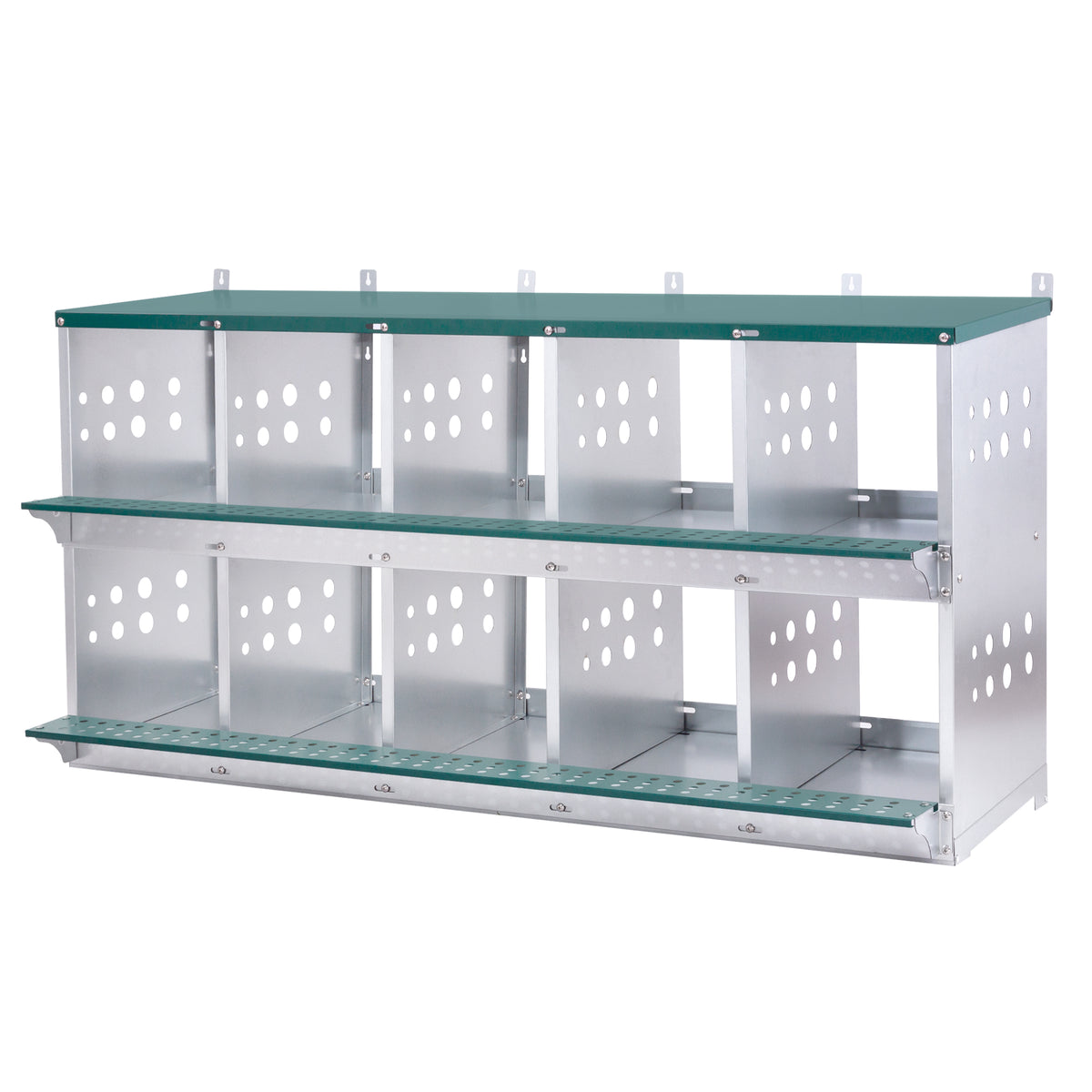 10-Bay Metal Nest Box-Wall Mount For Hens Ducks, Easy Egg Assembly, Vented Galvanized Steel Coop Equipment Grenn