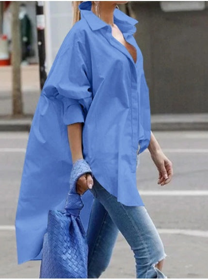Womens Fashion Plus-Size Lapel Loose-Fit Shirt