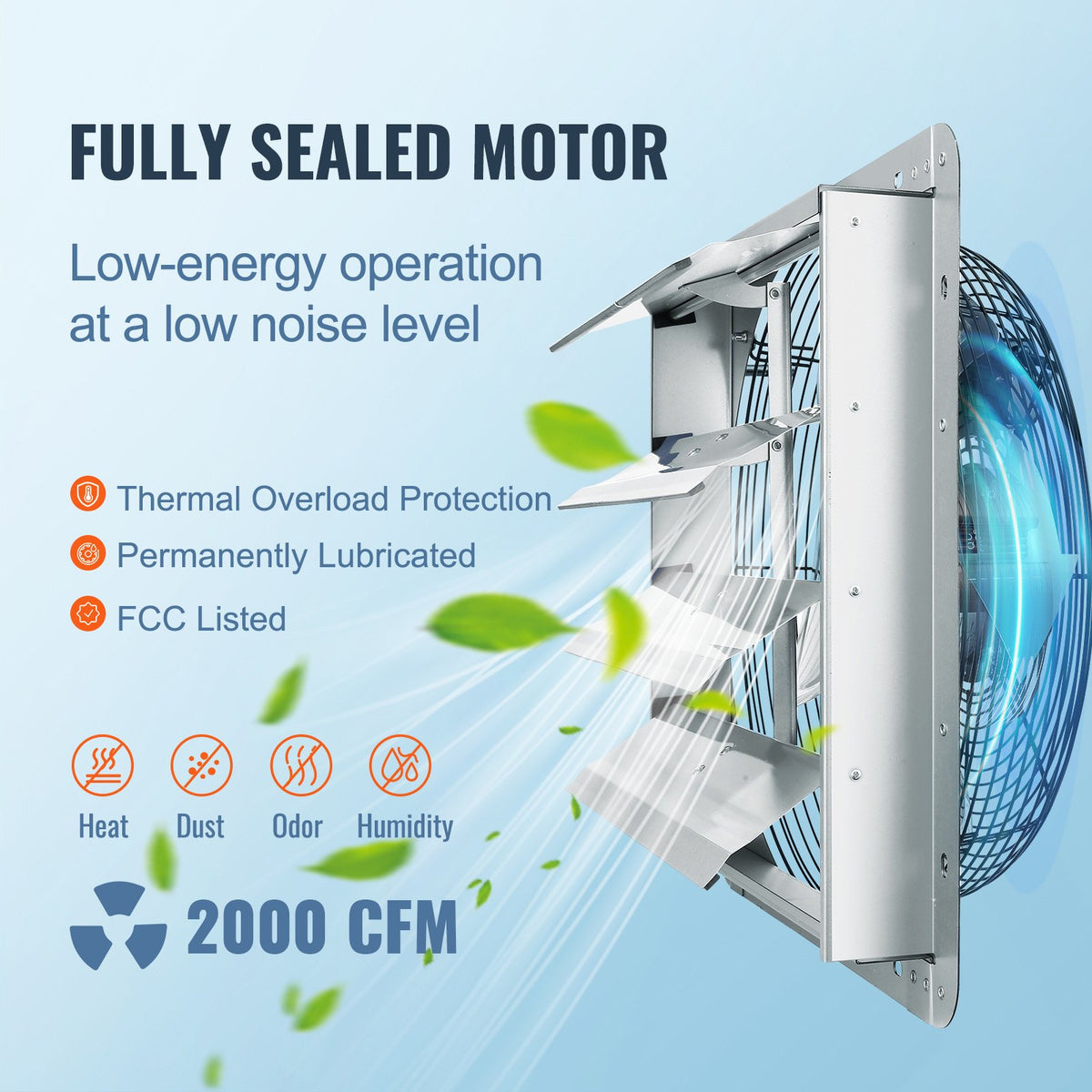 16'' Shutter Exhaust Fan, High-speed 2000 CFM, Aluminum Wall Mount Attic Fan With AC-motor, Ventilation And Cooling For Greenhouses, Garages, Sheds, Shops, FCC