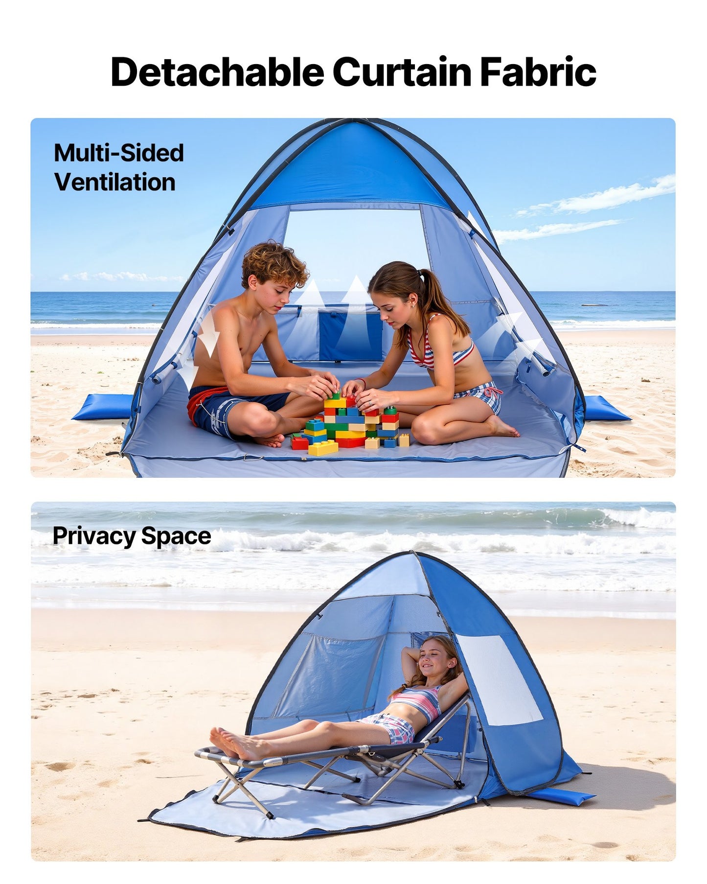Beach Tent Sun Shelter For 2 Person, UPF 50+ Protection, Portable Sun Shade Canopy With Carrying Bag & Sand Pockets, Lightweight And Easy Setup Beach Umbrella For Camping Fishing Outdoor Picnic