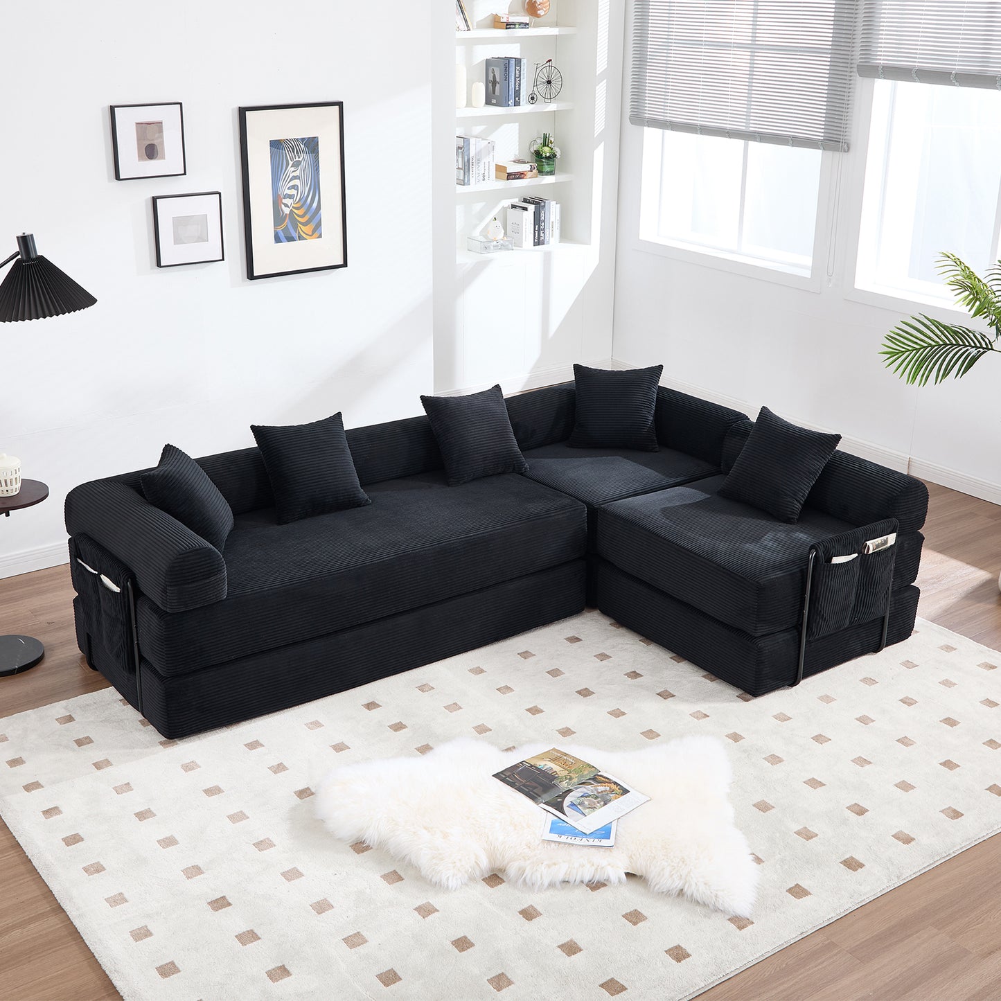 Cosy Family Sofa With Storage Space & Modular Function Vacuum-packed For Effortless Assembly, Freely Combinable Modules And Pet-friendly. Perfect For Relaxing Moments. Black