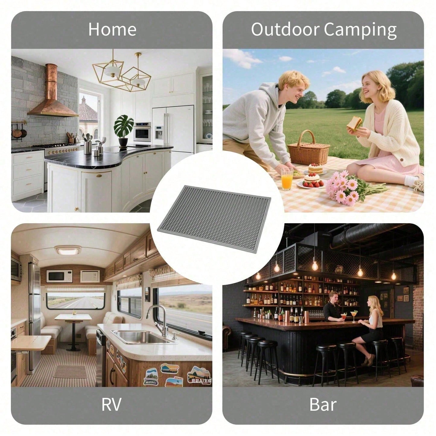 Set Of 2 18x12 Inch Heat Resistant Rubber Drying Mats, Multi Purpose Dish Draining Pads For Kitchen Countertops.