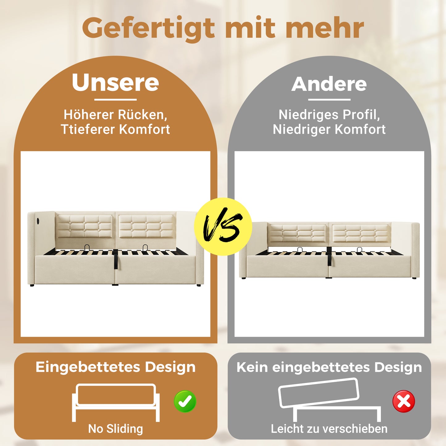 Upholstered Sofa Bed 90x200 Cm, Single Bed Sofa Bed With Hydraulic Storage And USB & Type-C Charging Station, Guest Bed With Wooden Slatted Base, Beige, Velvet, Without Mattress.
