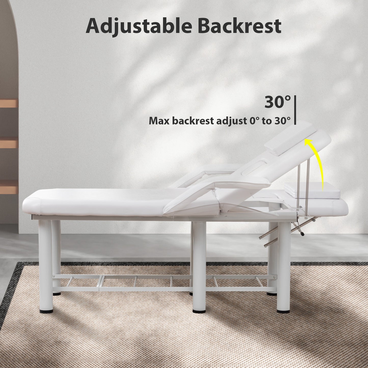 Professional Beauty Bed With Removable Headrest & Breast Cushions, Armrests And Storage Shelf For Full Body Massage, Facial, Tattoo & Spa,White