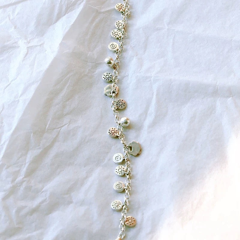 1pc 999 Sterling Silver Sun & Cloud Charm Bracelet, Retro Style, Perfect For Daily Wear And Valentine's Gift