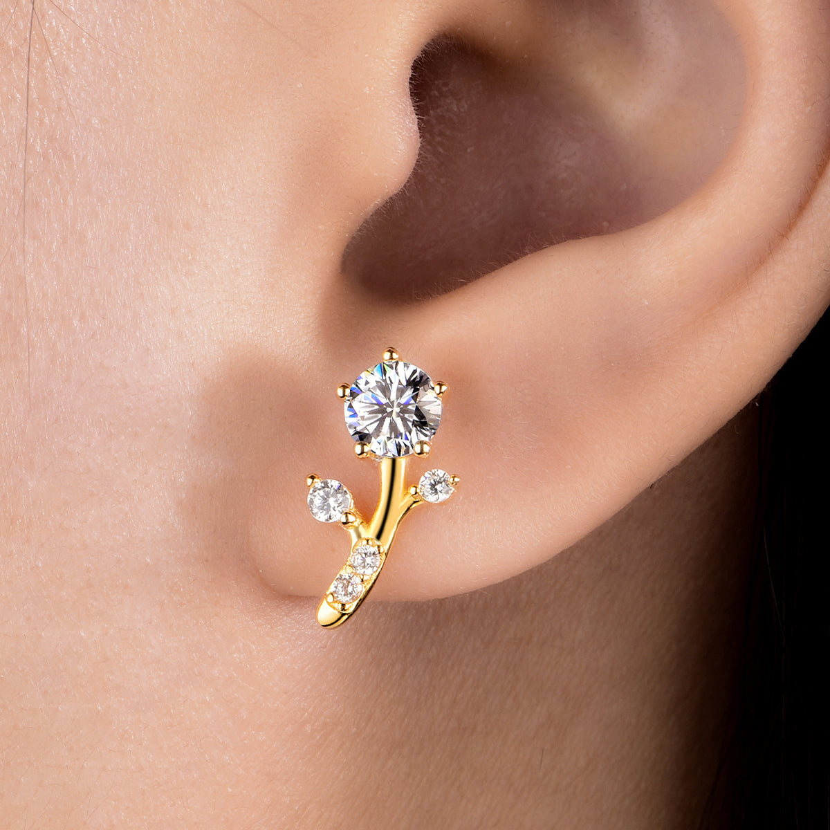 S925 Sterling Silver Branch Stud Earrings, 5mm D-VVS1 Moissanite, Platinum Plated 2g Women's Nature Jewelry Gift Box