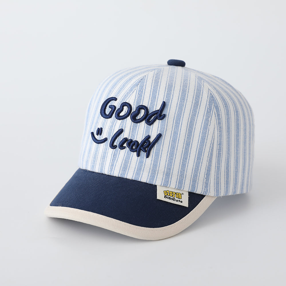 New Children's Striped Multi-color Three-dimensional Smiling Face Letter Embroidered Baseball Cap With Adjustable Design, Suitable For Outdoor Activities And Playtime.