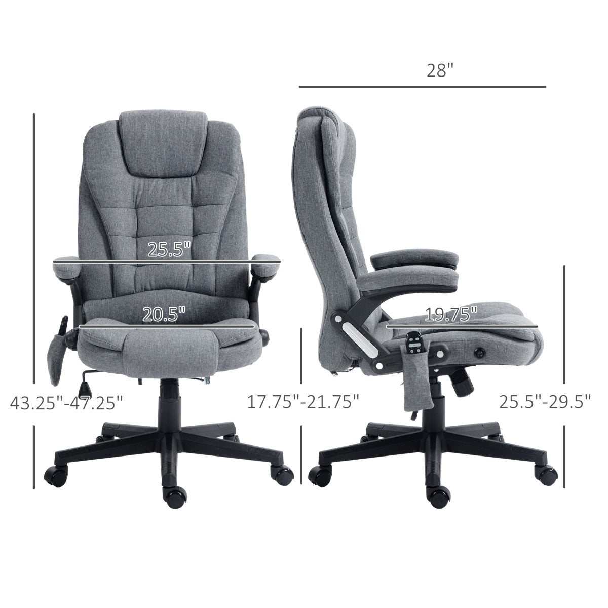 6 Point Vibrating Massage Office Chair with Heat, Linen High Back Massage Desk Chair with Reclining Backrest, Gray