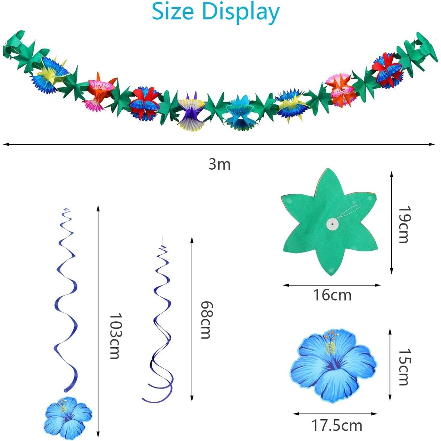 Hawaiian Decorative Flower Set With 6-Petal Blooms & Spirals - Summery Decor For Parties - Party Decorations