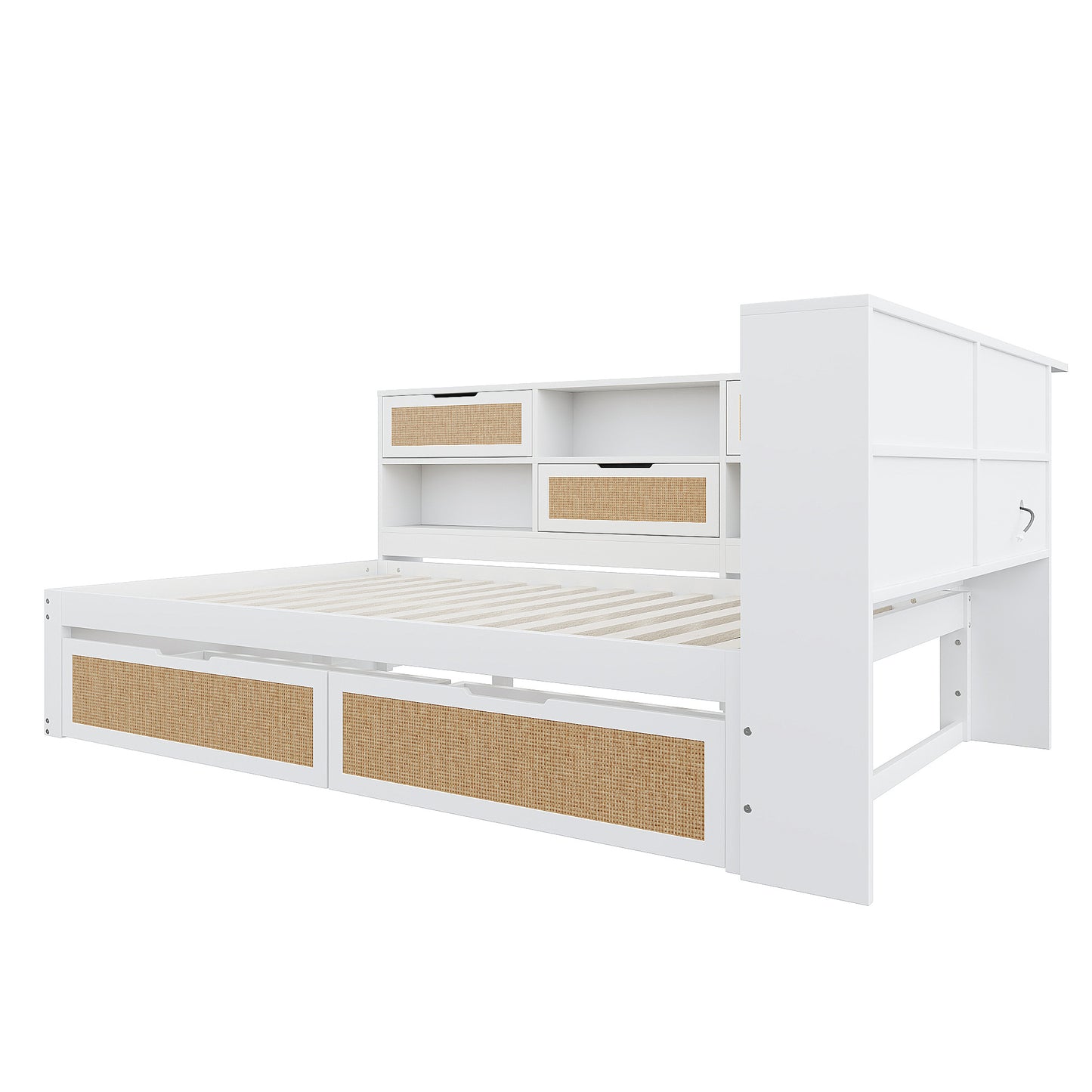 Solid Wood Sofa Bed 140x200 With Drawer Multifunctional Single Bed Cot With Many Storage Compartments And Charging Port White