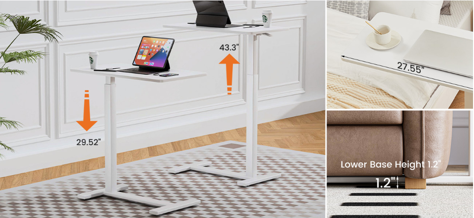 Adjustable Mobile Bed Table, Computer Desk, Mobile Standing Table