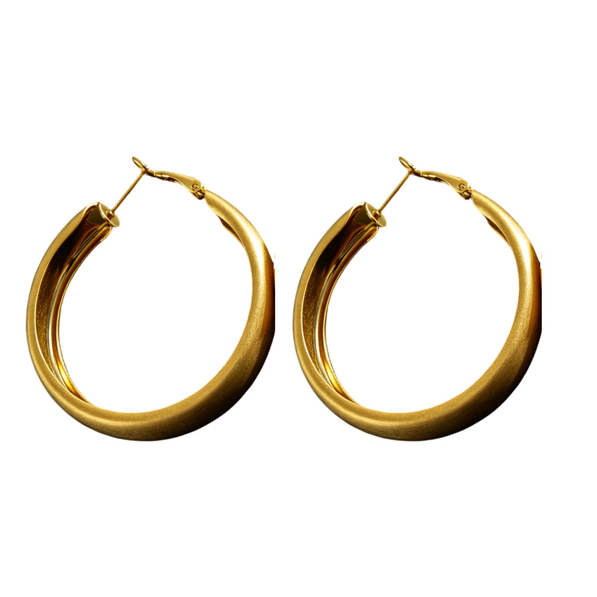 European American Vintage Brushed Wide Band Big Hoop Earrings, Light Luxury High-End Niche Design Hoop Jewelry, Fashion Versatile Ear Accessories For Women