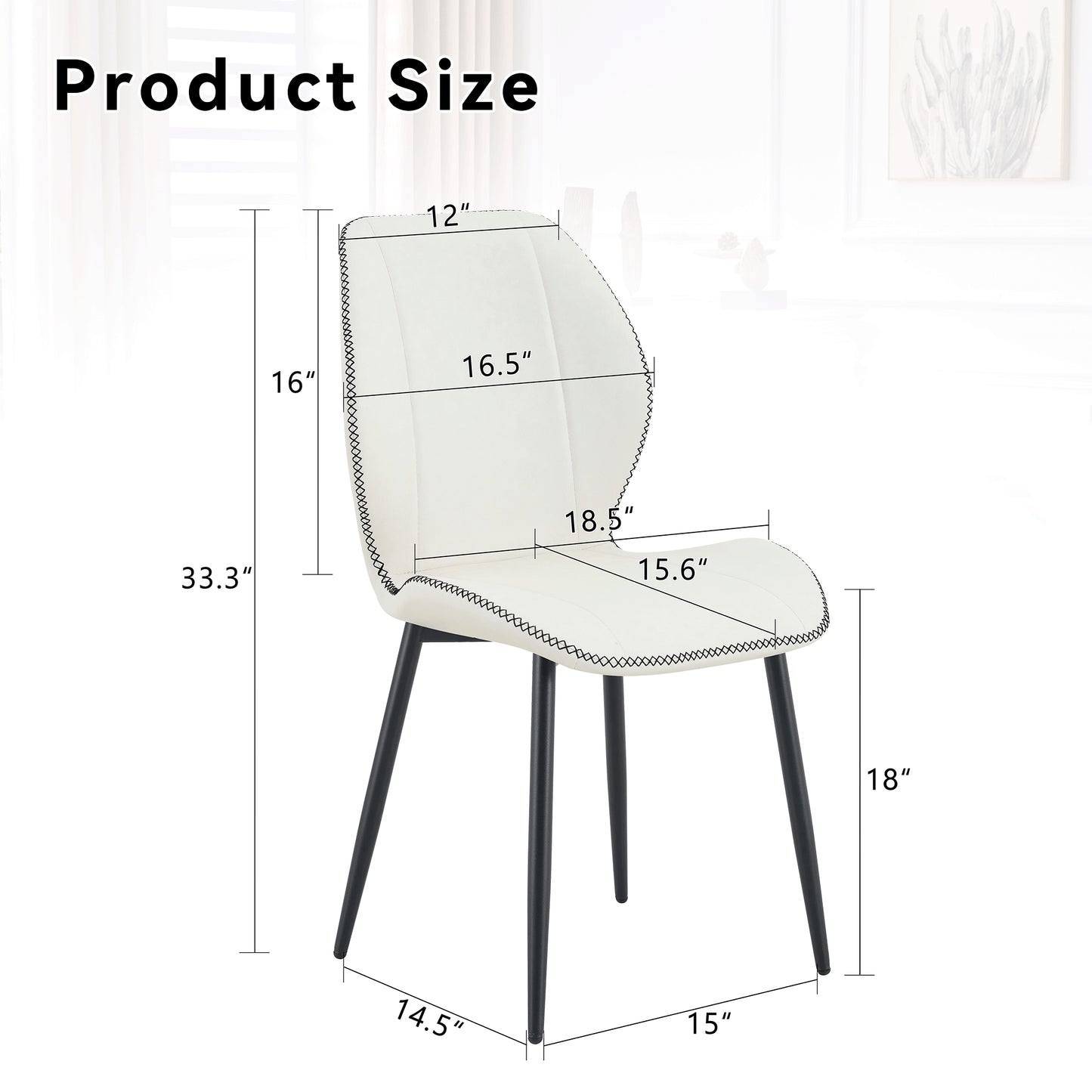 4-Pack White Light Luxury Household PU Leather Dining Chairs. Multiple Colors Available, With Black Metal Legs And Adjustable Feet, Suitable For Dining Room, Study & Office ,etc.