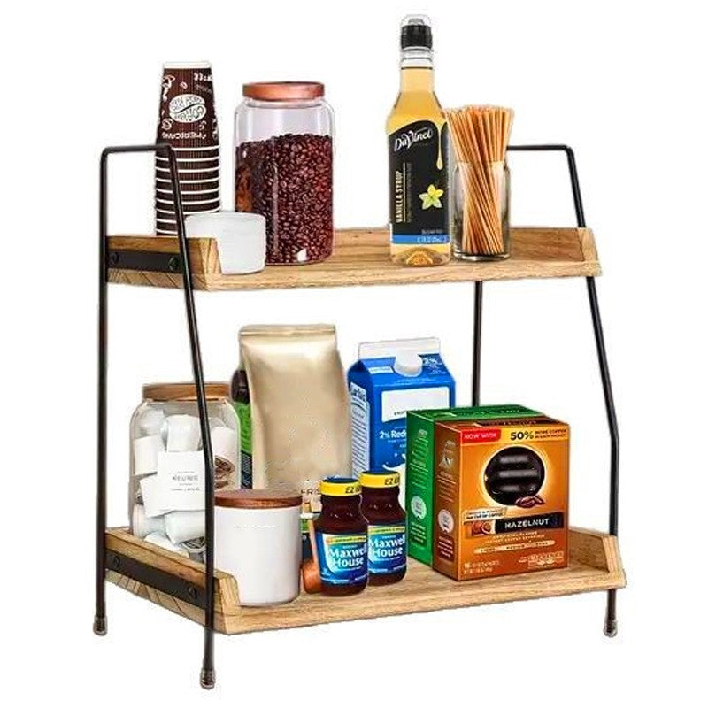 2-Tier Coffee Station Organizer For Countertop, Wooden Kitchen Counter Shelf UK