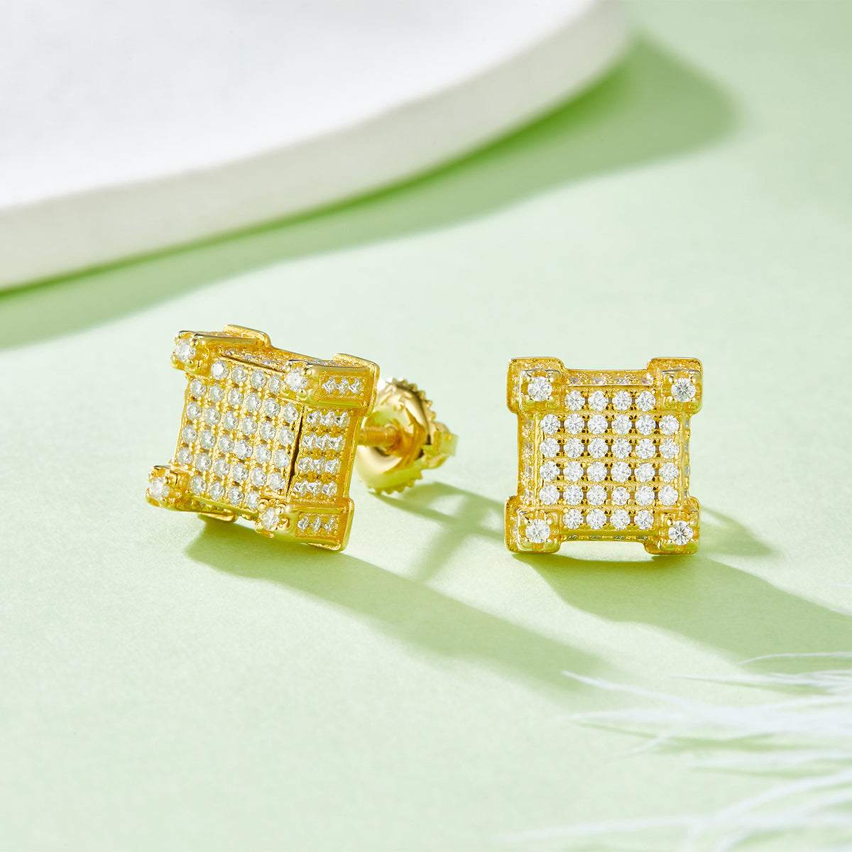 S925 Sterling Silver 216pcs D Color VVS1 Moissanite 3D Cube Earrings 3.2g Screw Back Hypoallergenic GRA Certified Gift Box
