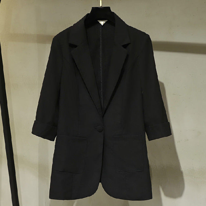 Korean-style Plus-size Three-quarter-sleeve Casual Blazer For Women