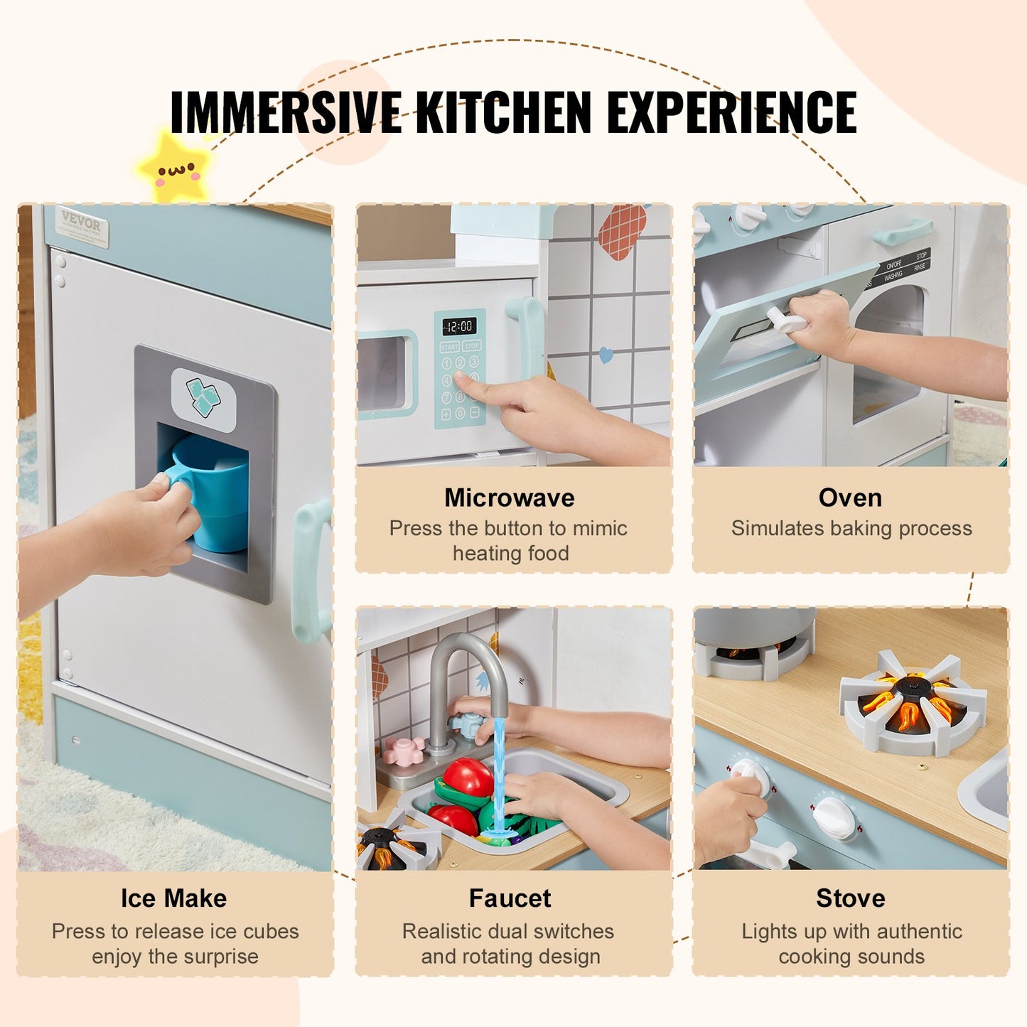 Christmas Gift! Kitchen Playset Kids Pretend Cooking Play Toy 24 Piece Accessories White