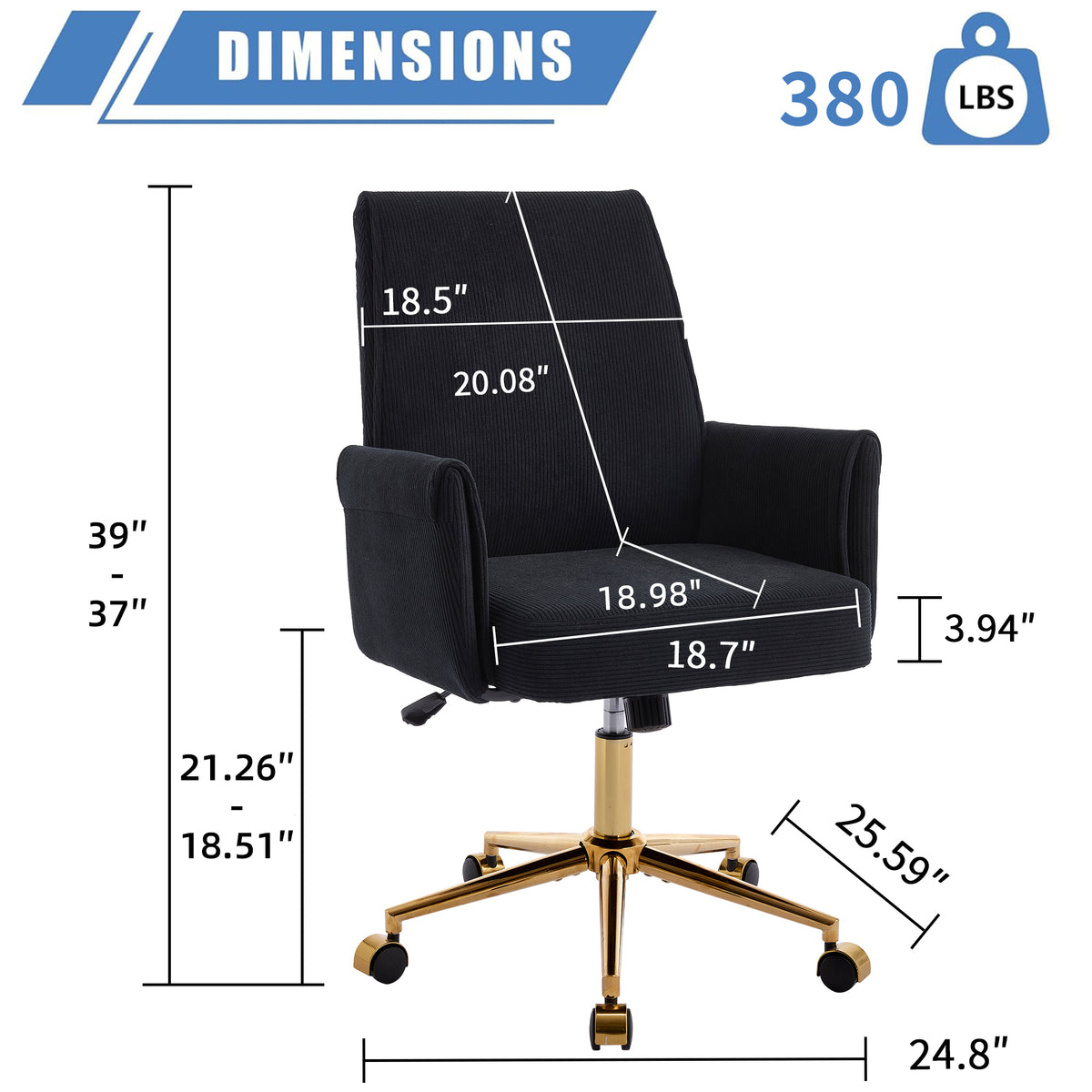 Mid-back Liftable Office Chair, Striped Fabric, And Ergonomically Designed, Is An Excellent Choice For Working, Studying Or Relaxing. The Mid-back Design Provides A Better Sitting Experience.Black