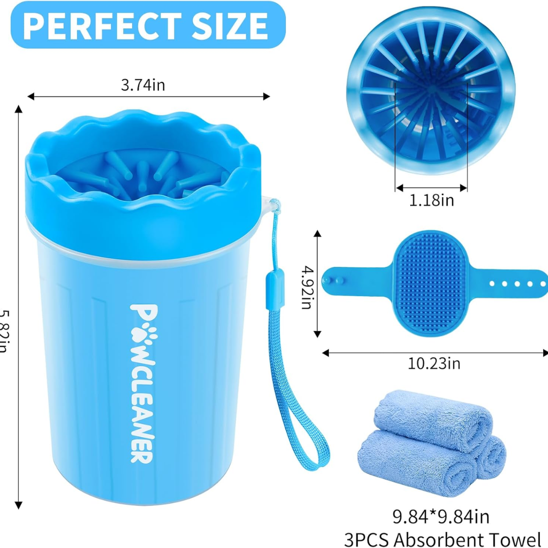 Professional 7 In 1 Dog Paw Cleaner For Dogs & Cats Includes 1 Portable Paw Washer 1 Bath Brush 2 Dog Toothbrushes And 3 Absorbent Towels Note Fits Paws 1.5 To 2.5 Inches Wide