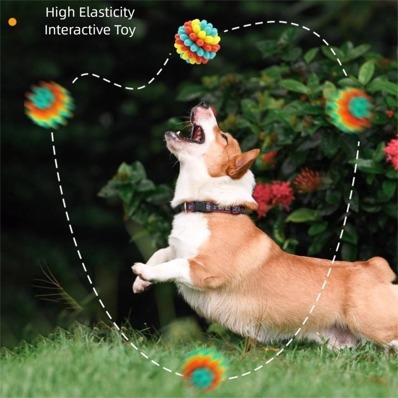 Pet Colorful Teething Toy Balls, Teething And Cleaning Teeth, Durable Rubber Elastic Dog Toys, Energy-consuming Dog Toys