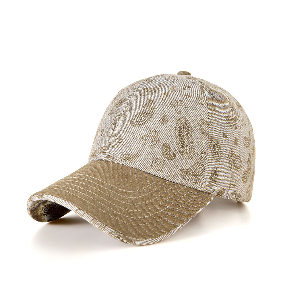 Retro Cashew Flower Patterned Patchwork Baseball Cap With Washed-out Distressed Paisley Print And Contrasting Color - Adjustable Outdoor Casual Hat