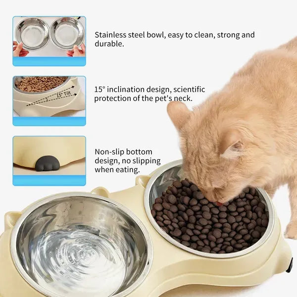 Macaron Pink-Dual Stainless Steel Pet Bowls, 600ml Each, Non-Slip, Dishwasher Safe For Small-Medium Pets
