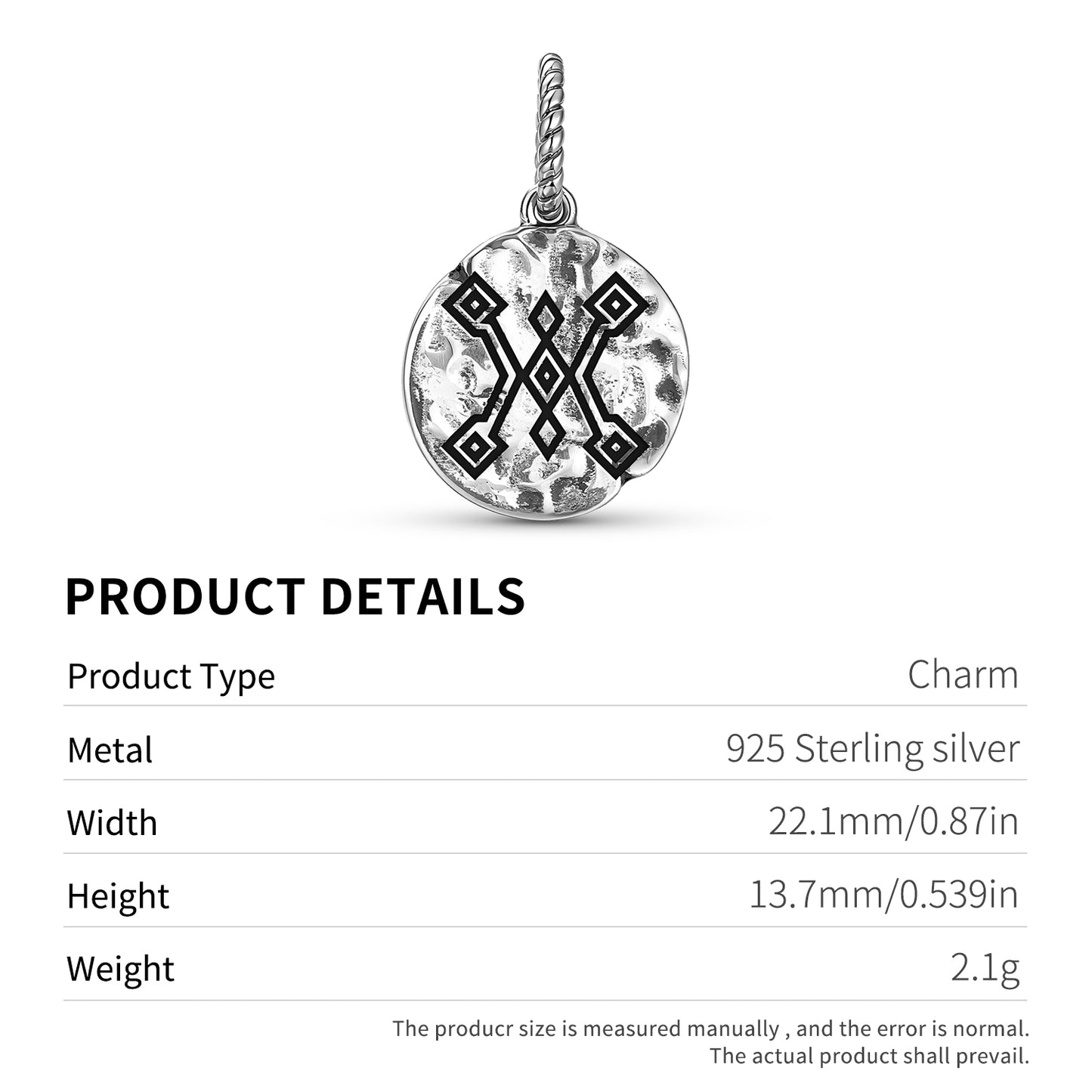 Turkish Sac Bagi Hair Band Symbol 925 Sterling Silver Hand Textured Dangle Charm For Charm Bracelets