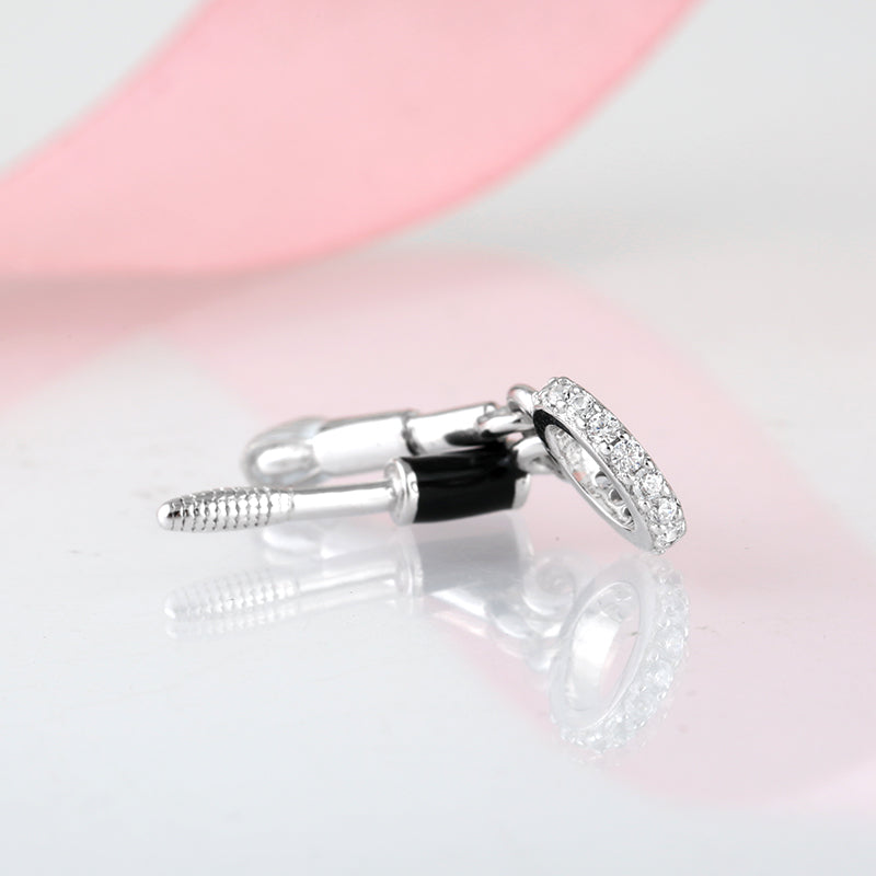 S925 Sterling Silver Makeup Brush Mascara Dangle Charm Beauty Pendant Bead For DIY Charm Bracelet Necklace Jewelry Making Gift